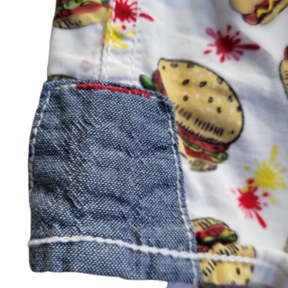 Good Vibes Hamburger & Hotdog Print Button-Up Shirt Retro Food Graphic - Size M - Picture 6 of 15